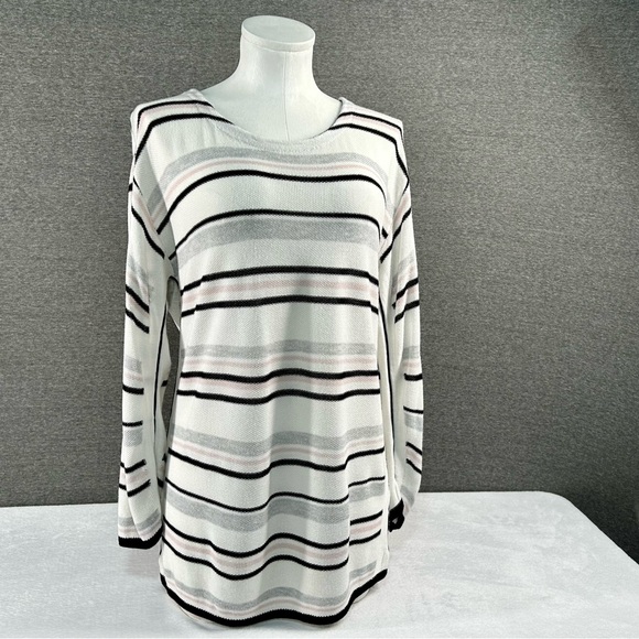 Bobeau White,Black,Pink,Grey Long Sleeve 100% Rayon Sweater Women Size Large - Picture 1 of 5
